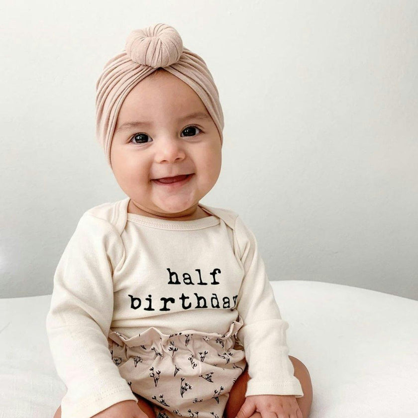 Half Birthday Organic Bodysuit Long Sleeve