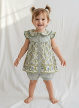 Top and Shorts Set White with Blue Floral Print — Cotton Girls Co-Ord | Infant to Tween 0-13 Years