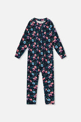 Baby One Piece Thermal Underwear Blue Floral Print