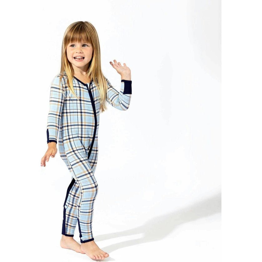 Holiday Plaid Blue Bamboo Convertible Footie