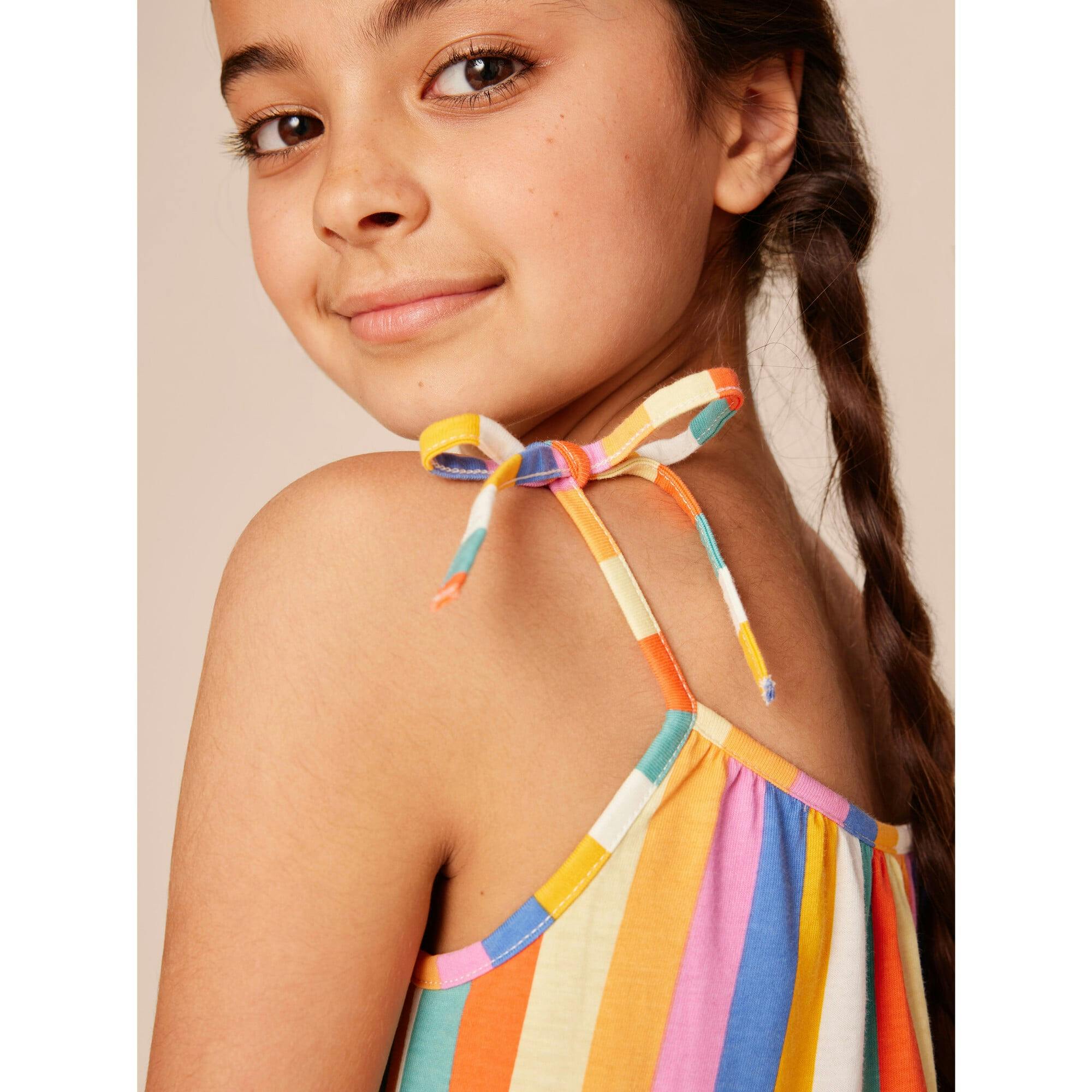 Tie Shoulder Tiered Dress, Multi