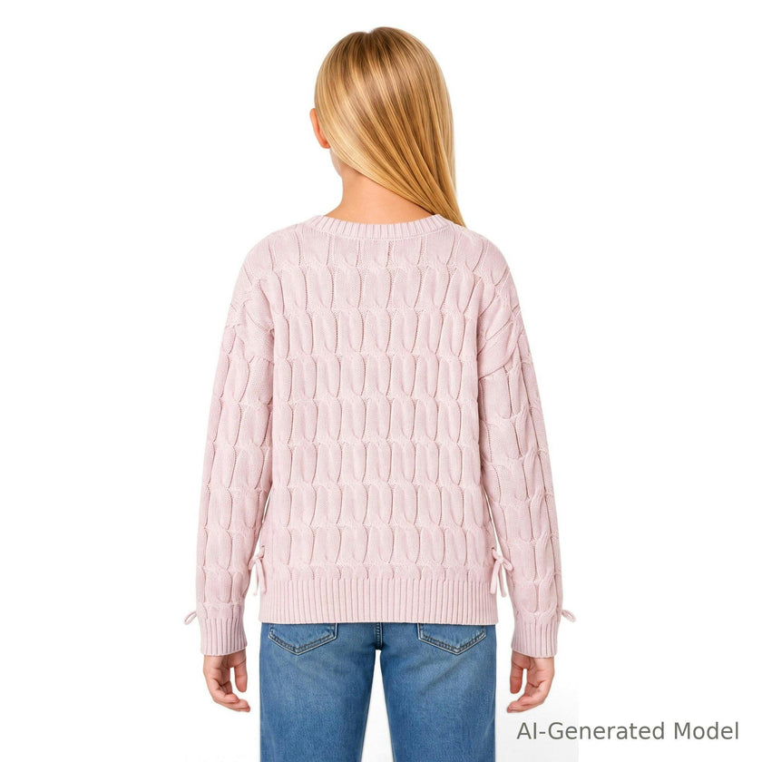 Tween (7-18) Girls Cable Knit Sweater | Lace-Up Details