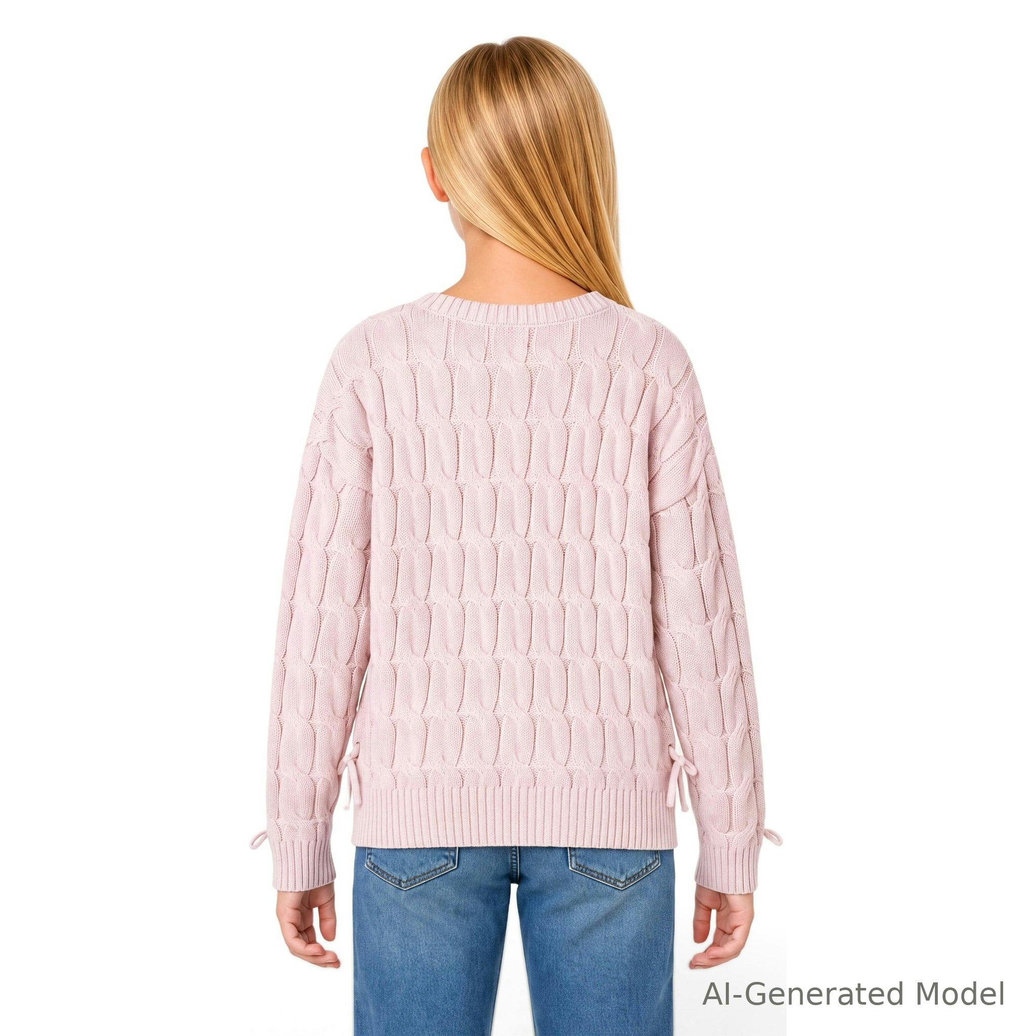 Tween (7-18) Girls Cable Knit Sweater | Lace-Up Details
