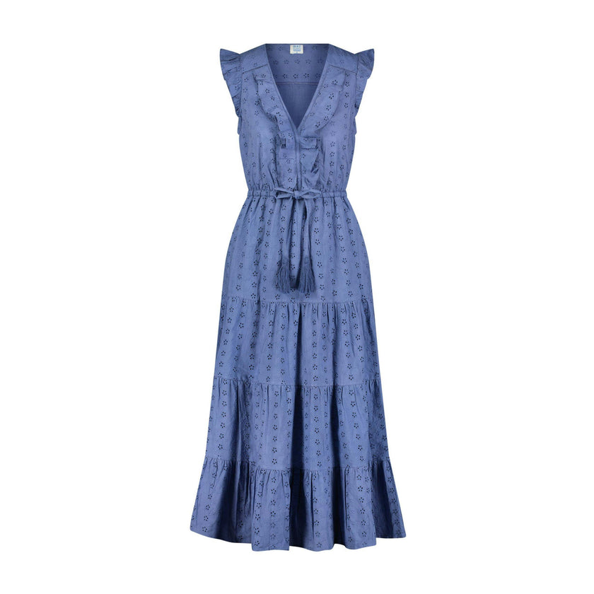Giselle Womens Maxi Dress Ocean Blue Eyelet, Ocean Blue Eyelet
