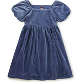 Puff Shoulder Velour Dress, Blue
