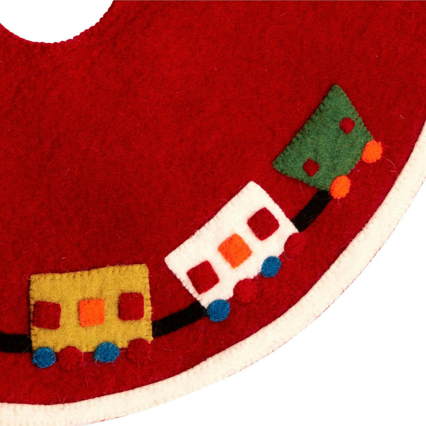 Handmade Toy Train Red Christmas Tree Skirt Felt 26"/60"