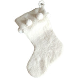 Cream Pom Pom Christmas Stocking Hand Felted Wool