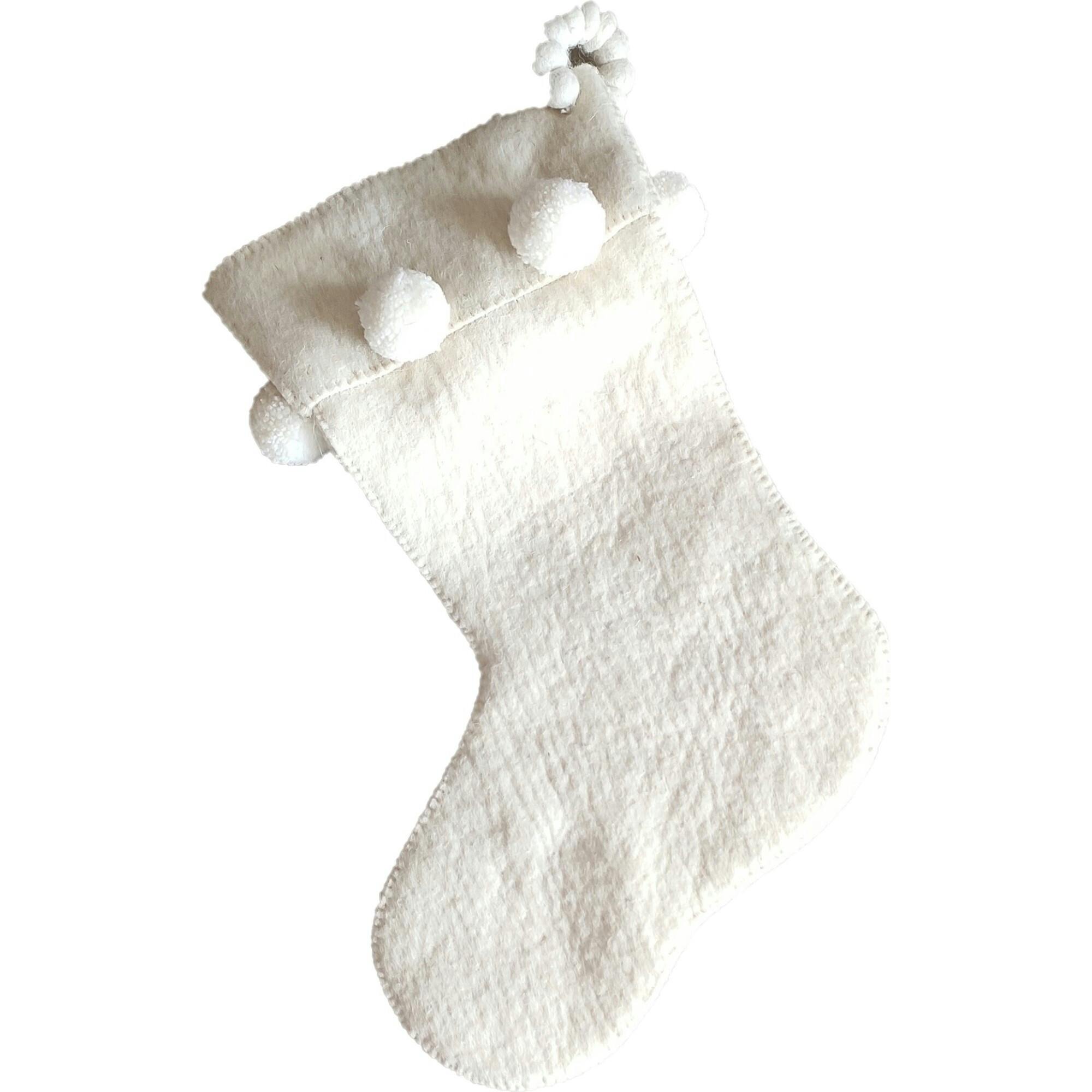 Cream Pom Pom Christmas Stocking Hand Felted Wool