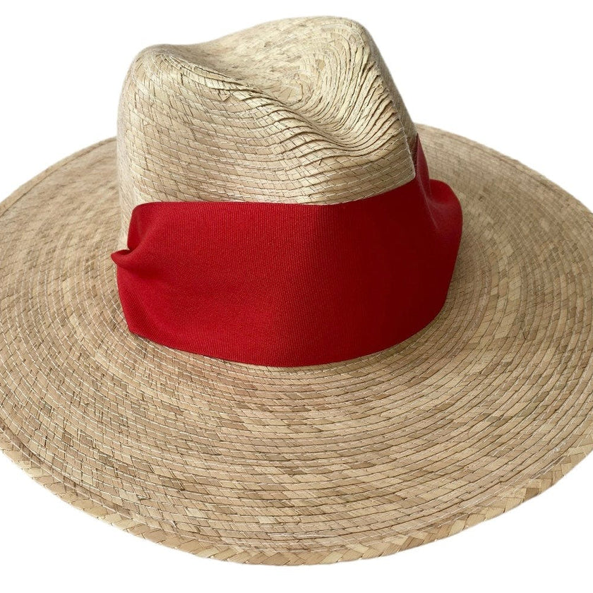 Zinnia Sun Hat - Wide & Short Red Grosgrain Ribbon