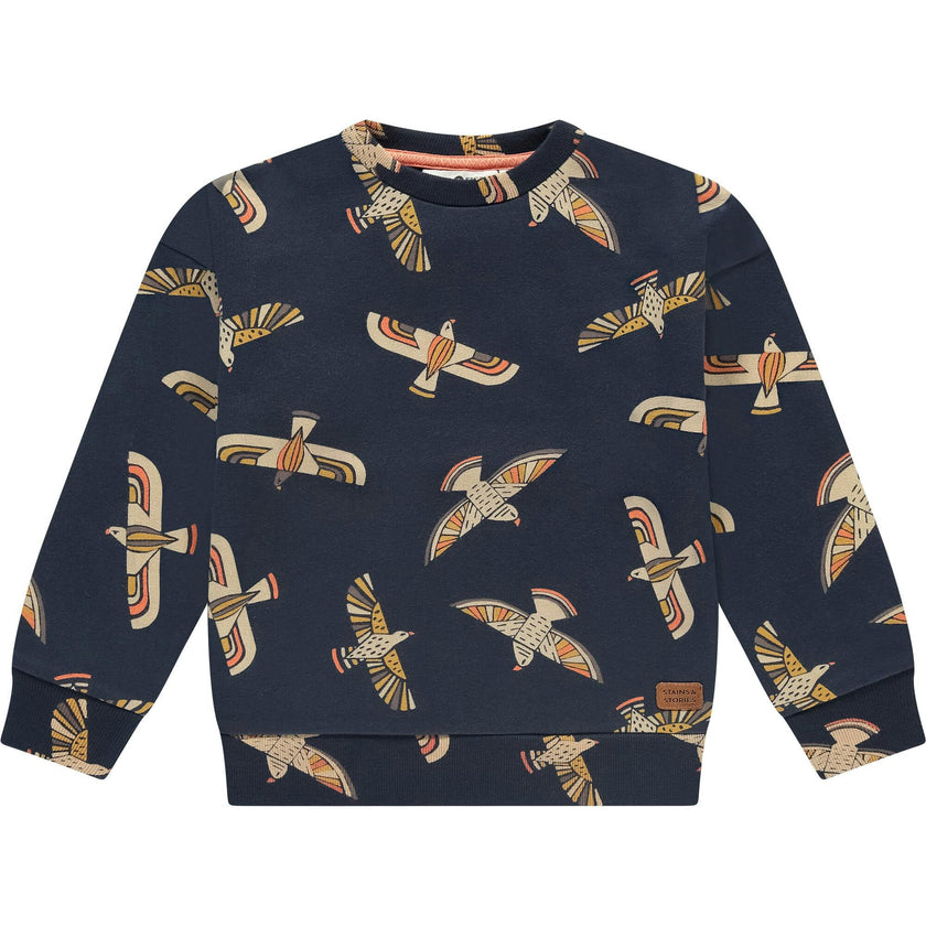 Abstract Birds Crew Neck Pullover Sweatshirt