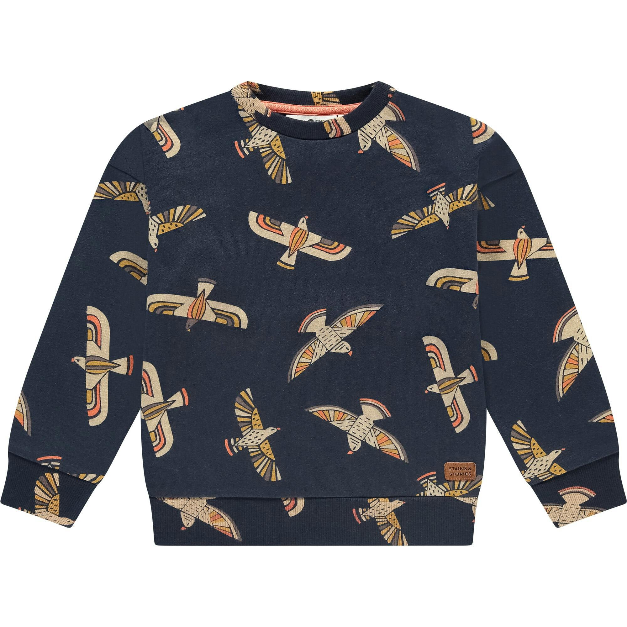 Abstract Birds Crew Neck Pullover Sweatshirt