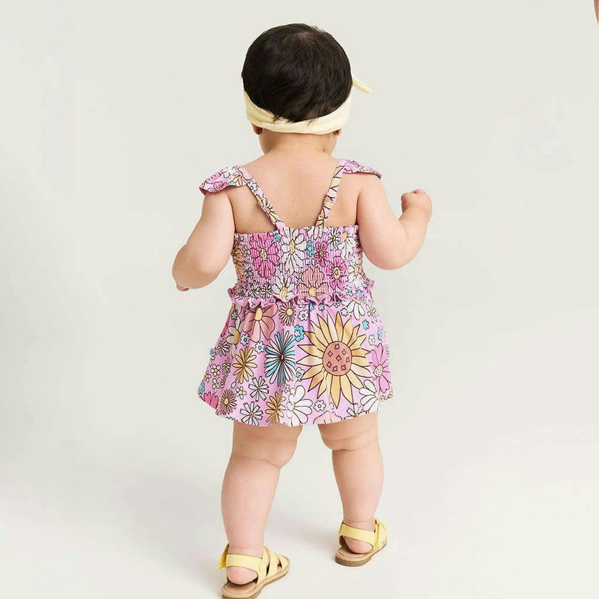 Presley Pink Smocked Babydoll Bummie Set