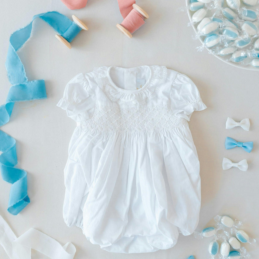 Antoinette Ceremony White Smocked Baby Bubble