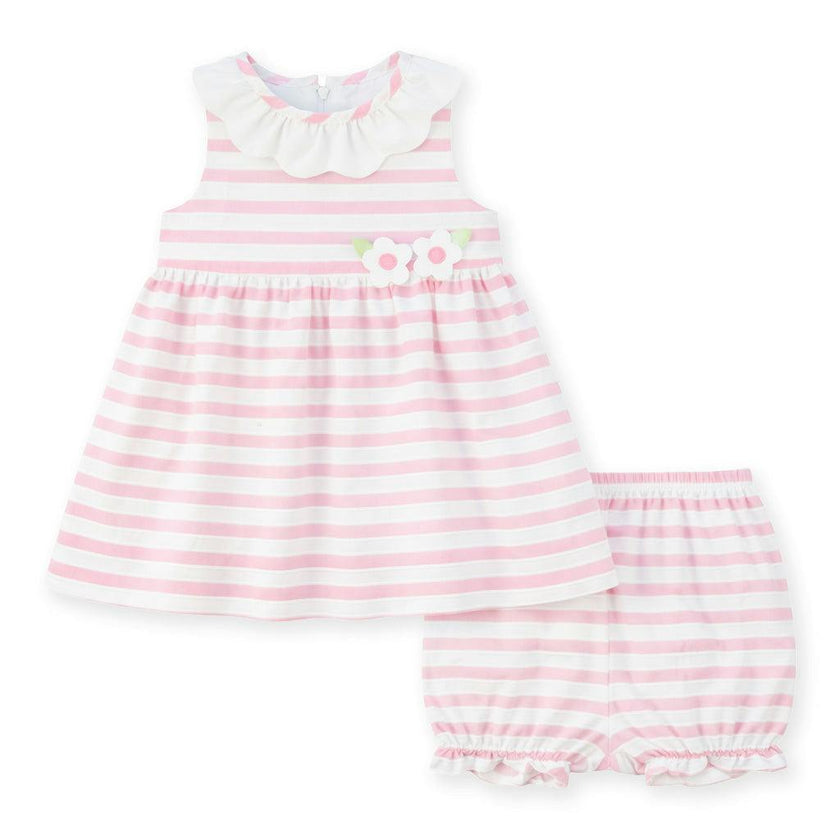 Pink Stripe Dress & Bloomer with Flowers