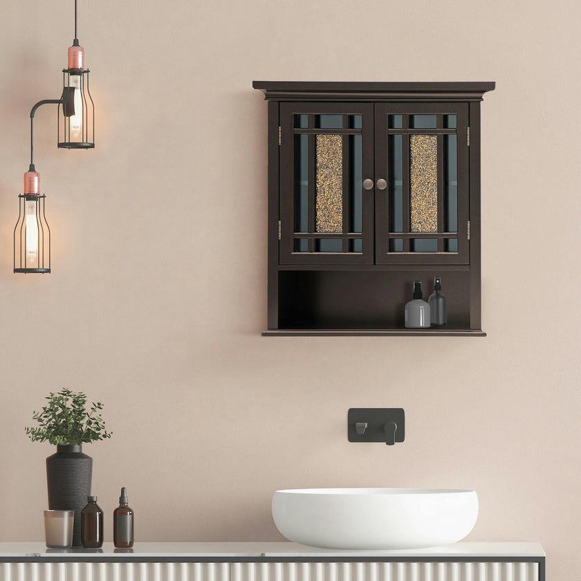 Windsor Wooden Wall Cabinet with Glass Mosaic Doors