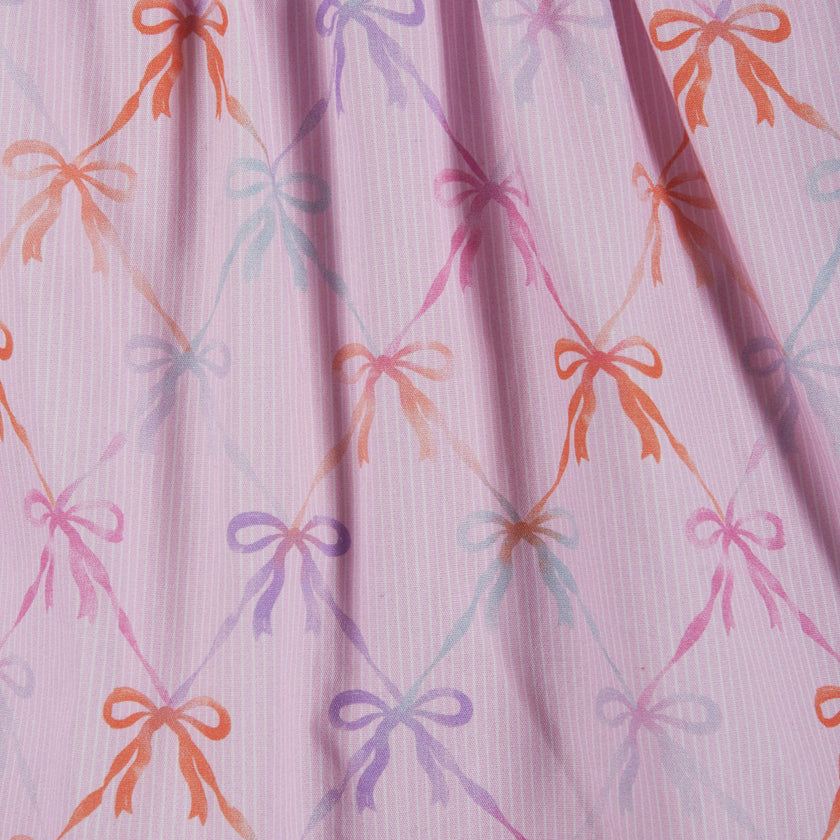 Girls Flutter Sleeve Seersucker Dress | Pink Bow