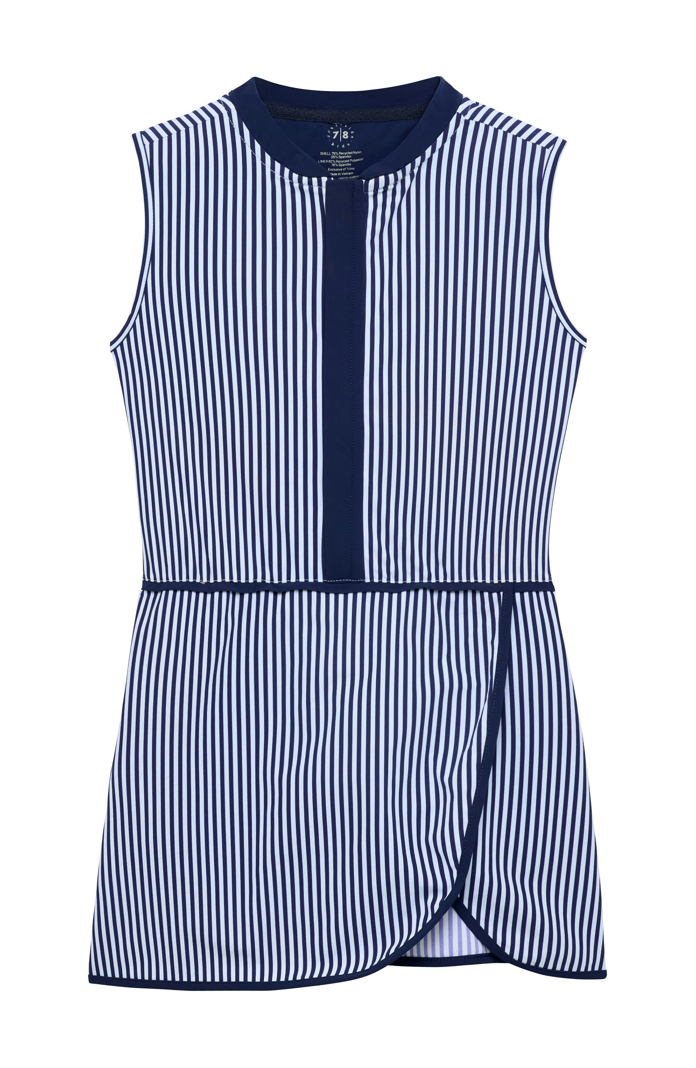 navy thin stripe court dress