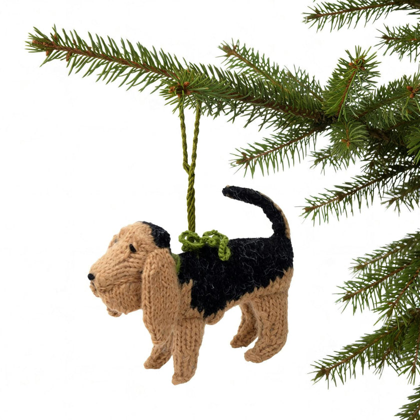 Bloodhound Dog Hand Knit Christmas Ornament