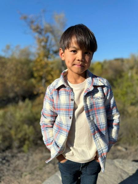 ADVENTURER blue /pumpkin /white plaid sherpa lined shacket