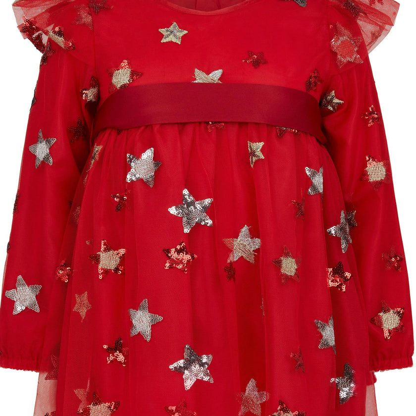 Seren Embroidered Sequin Star Party Dress