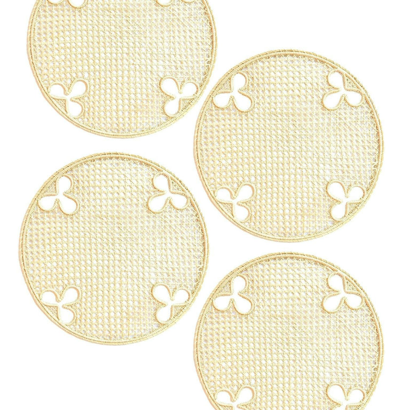 Set of 4 Handwoven Iraca Olive Motif Chargers