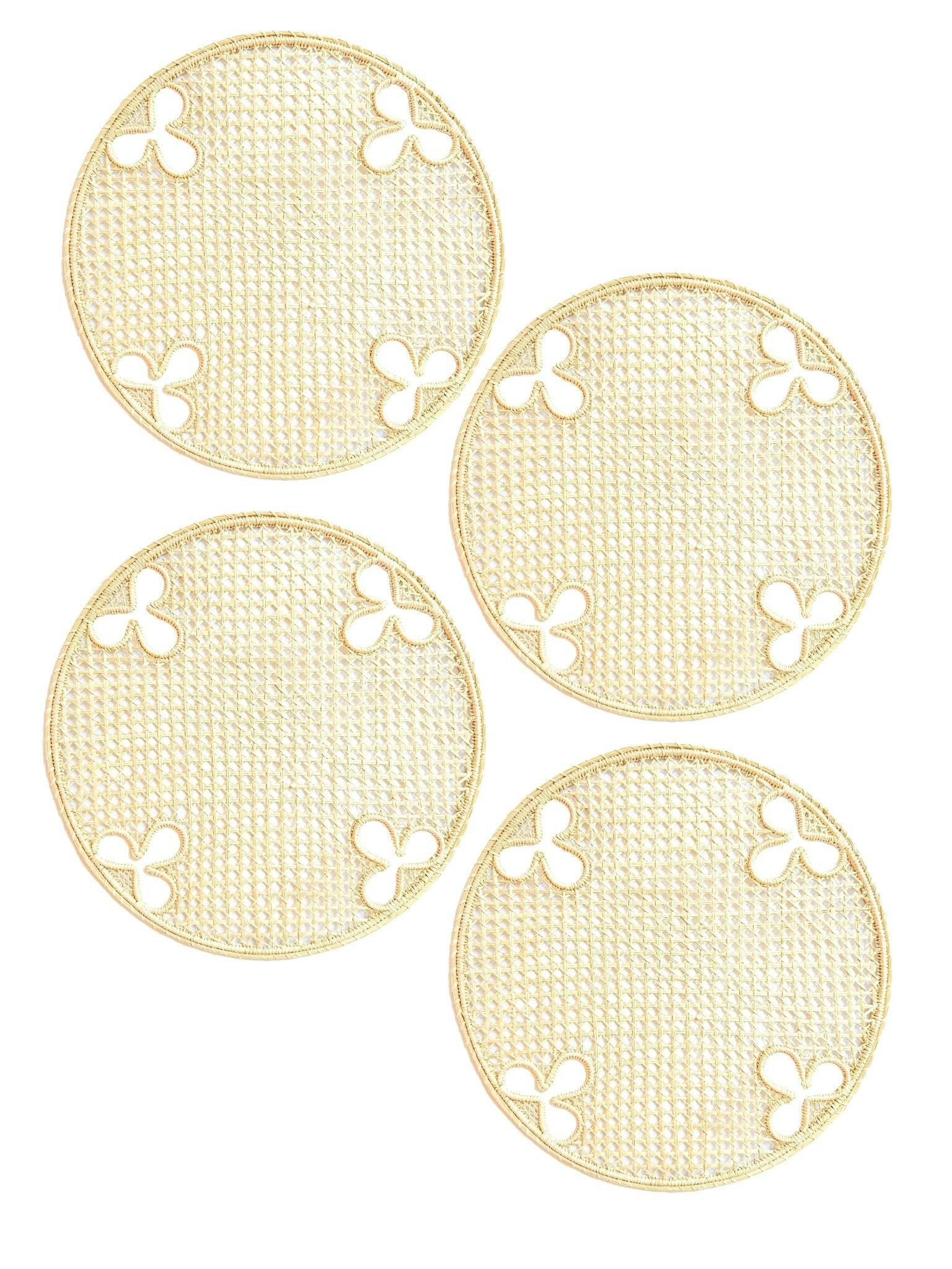 Set of 4 Handwoven Iraca Olive Motif Chargers