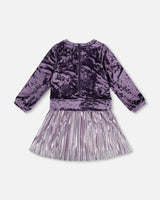 Long Sleeve Bi-Material Velour and Jersey Dress