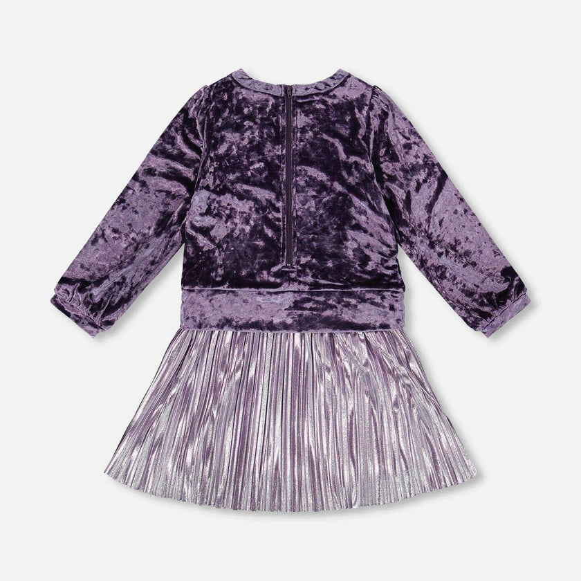 Long Sleeve Bi-Material Velour and Jersey Dress