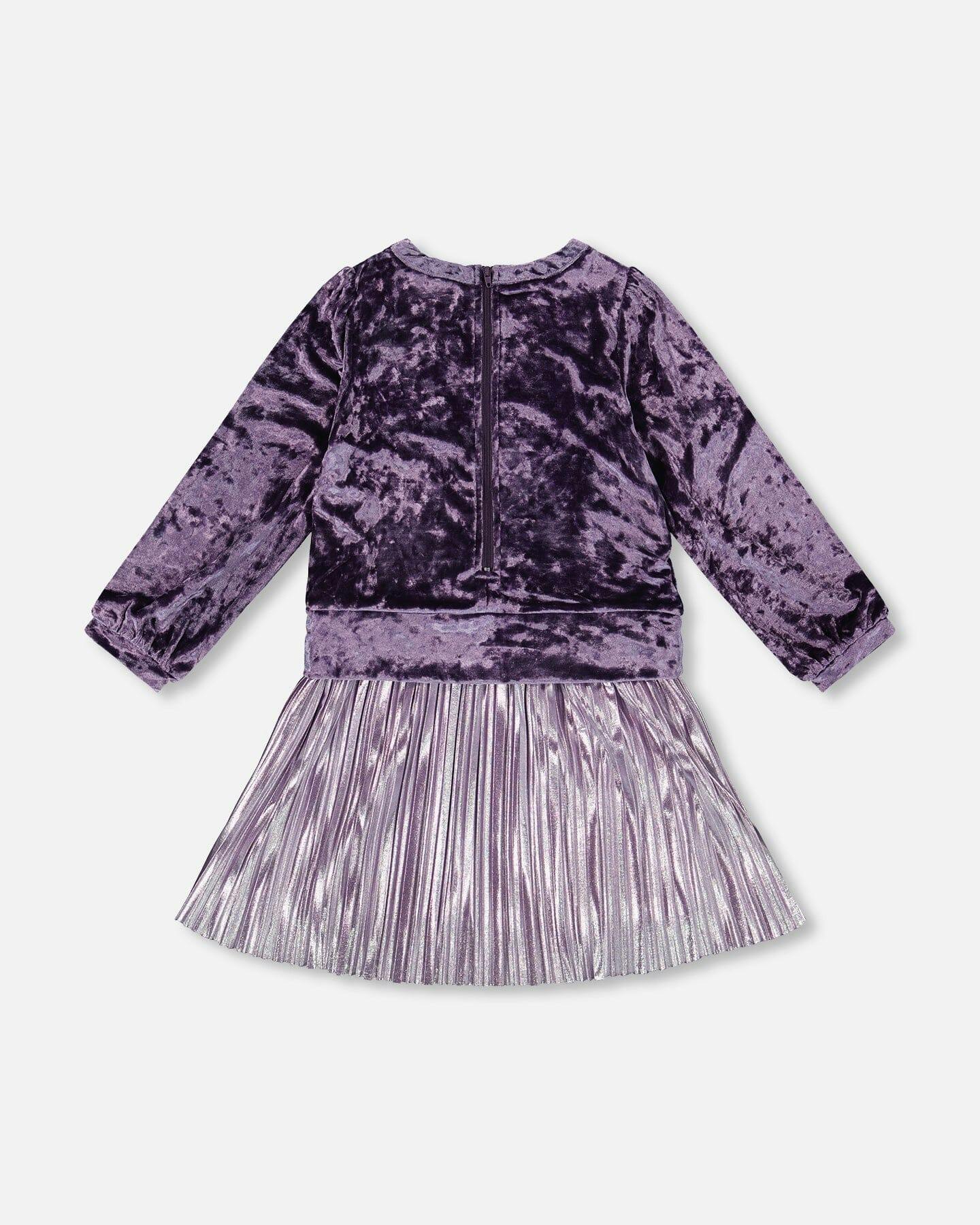 Long Sleeve Bi-Material Velour and Jersey Dress