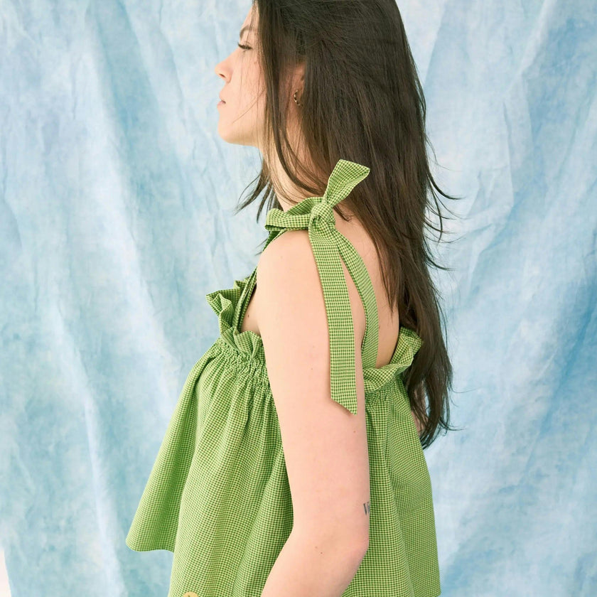 women's vichy frilled top - matcha green
