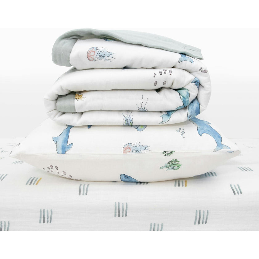 Cotton Muslin Toddler Bedding 3 Piece Set - Whales