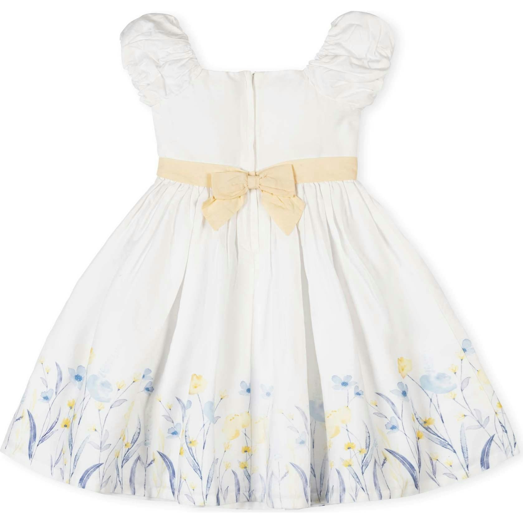 Organic Puff Sleeve Sateen Party Dress, White