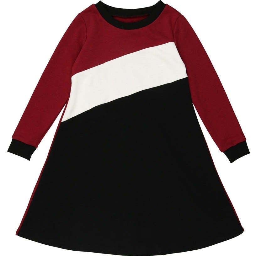 Tricolor French Terry Long Sleeve Dress
