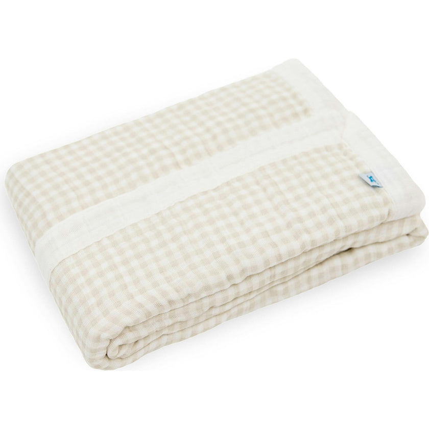 Cotton Muslin Baby Quilt - Tan Gingham