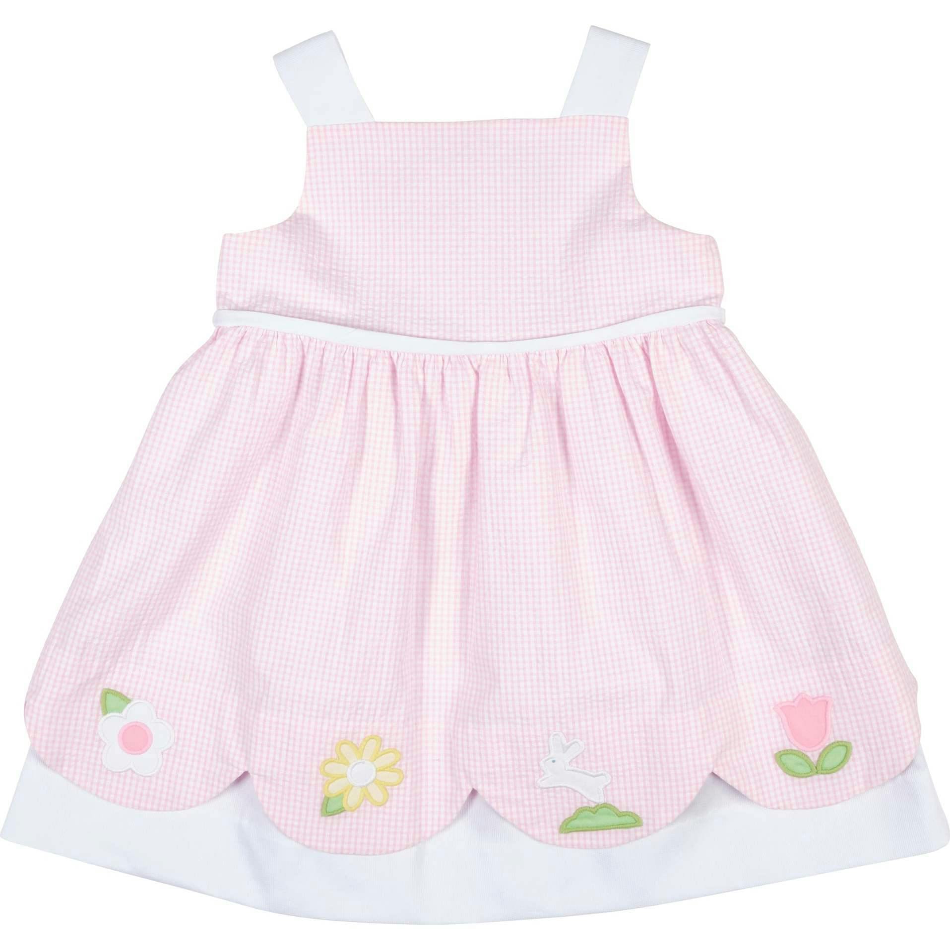 Seersucker Check Dress W/Flowers & DUPLICATE