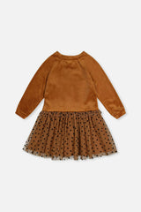 Bi-Material Dress Brown