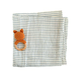 Blue Stripe Swaddle and Teether Set - Fox