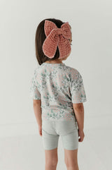 Girls Tie Front Shirt in Aqua Grey Floral