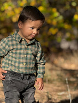 JASPER Green/Yellow Washed Plaid Woven Onesie