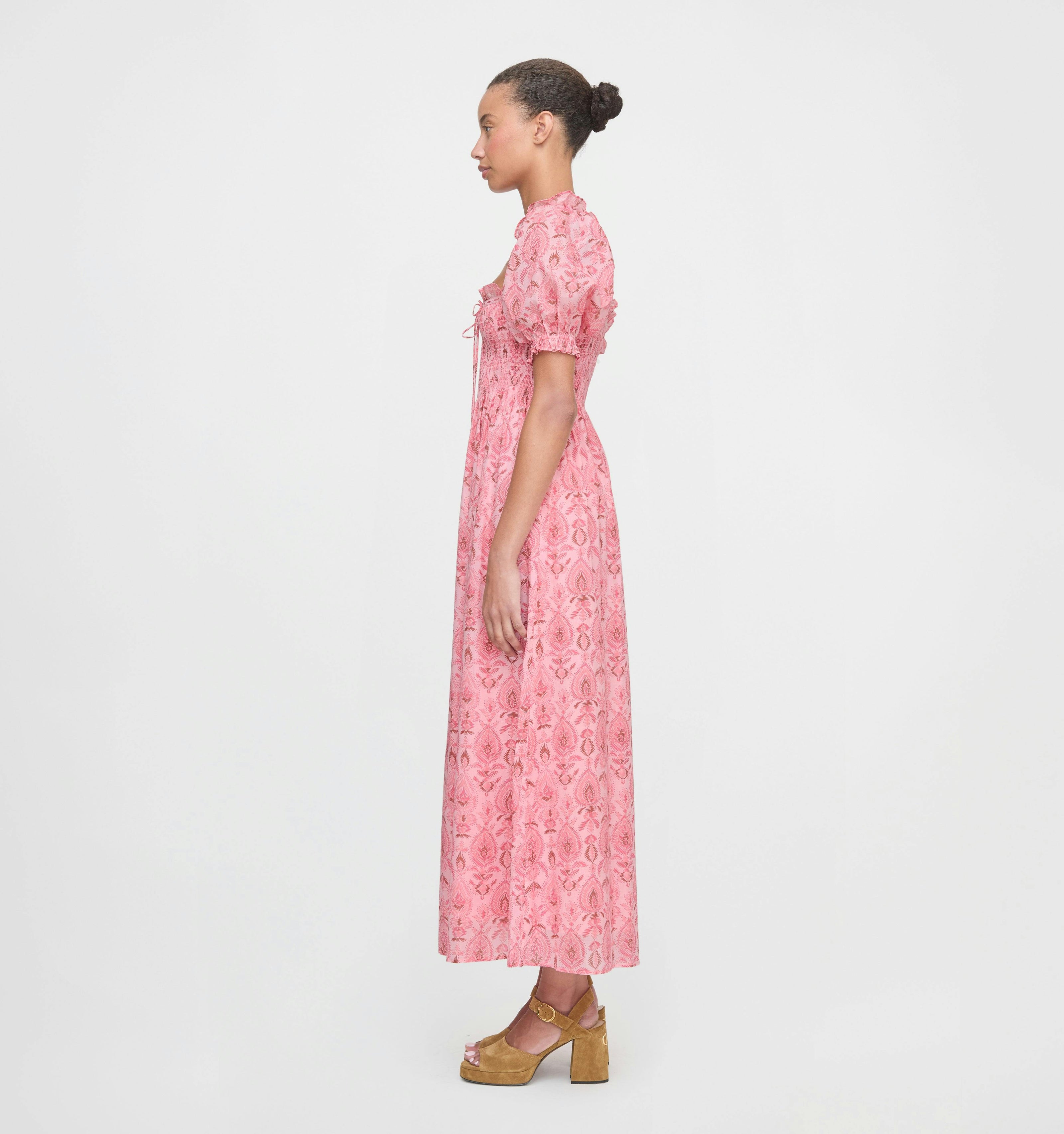 The Scarlett Nap Dress - Pink Palm Ikat