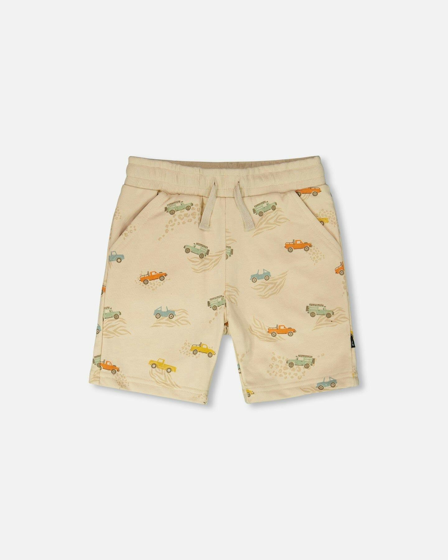 French Terry Shorts Beige Jeep Print