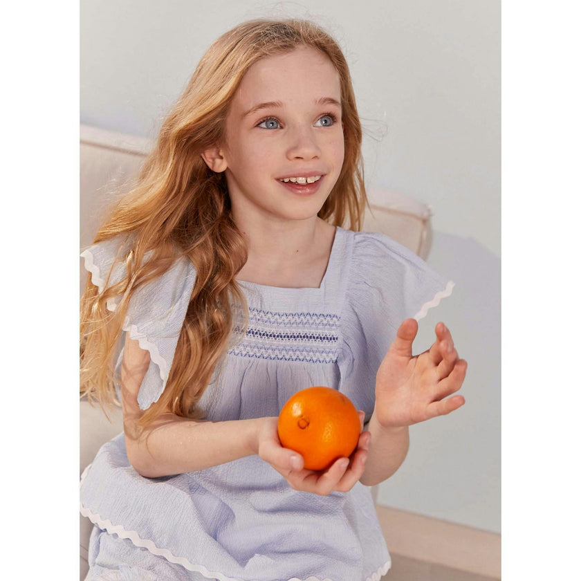 Seersucker Smocked Girl Blouse