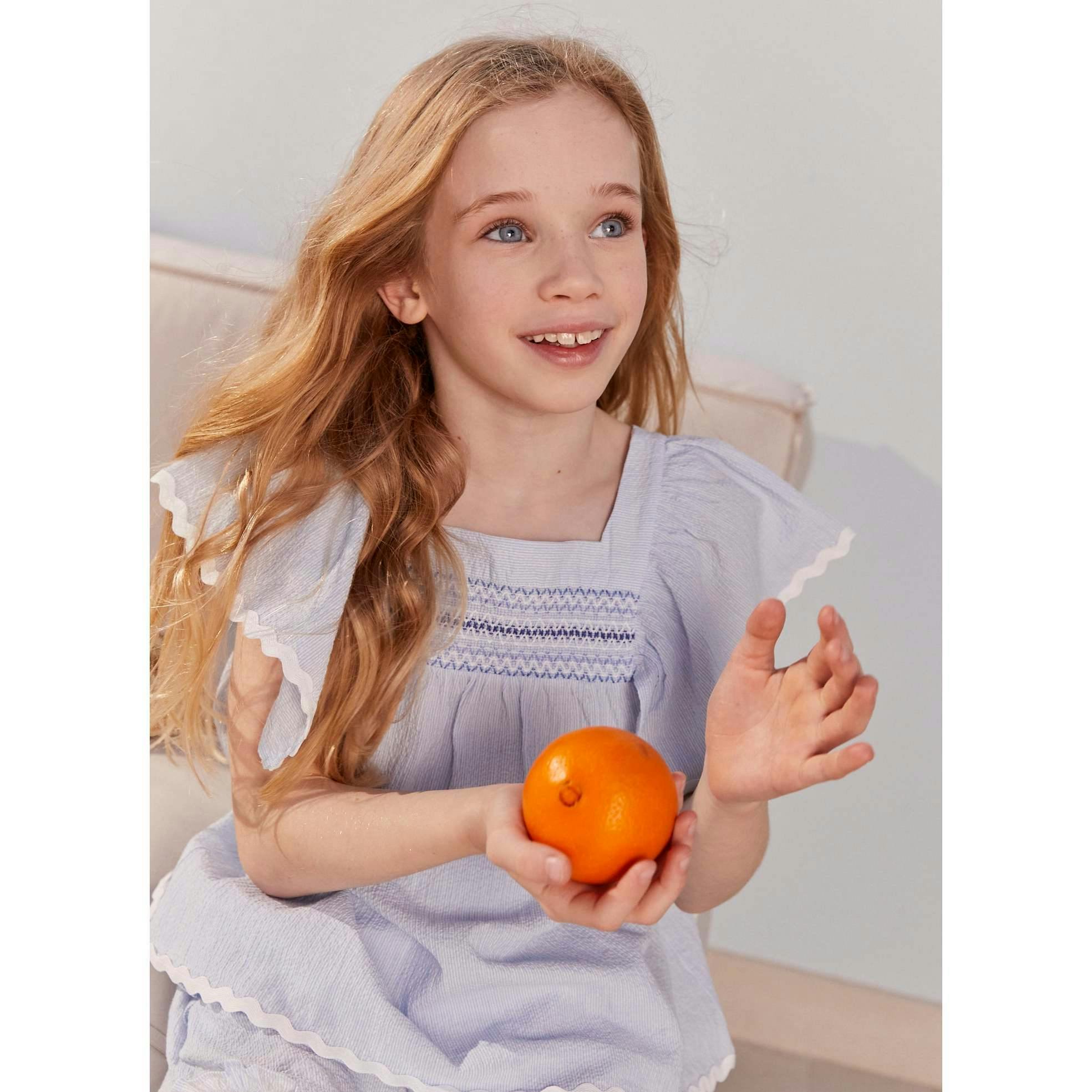 Seersucker Smocked Girl Blouse