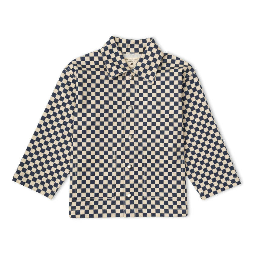Organic Twill Button Jacket - Midnight Check