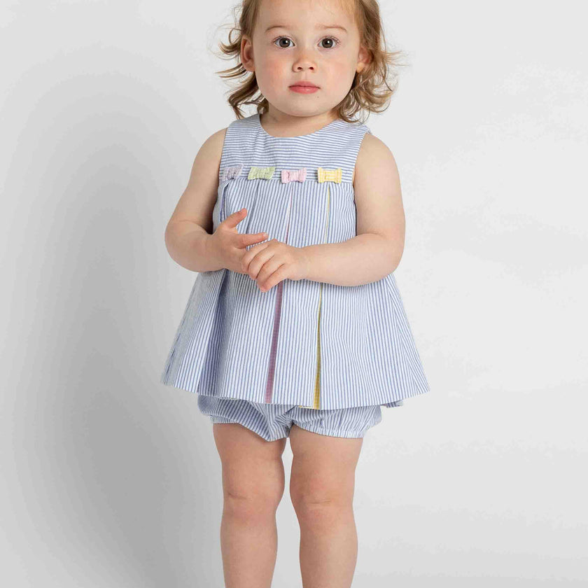 Multicolor Seersucker Dress & Bloomer