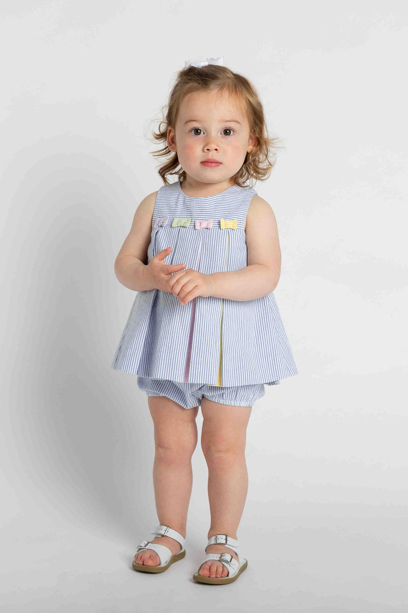 Multicolor Seersucker Dress & Bloomer