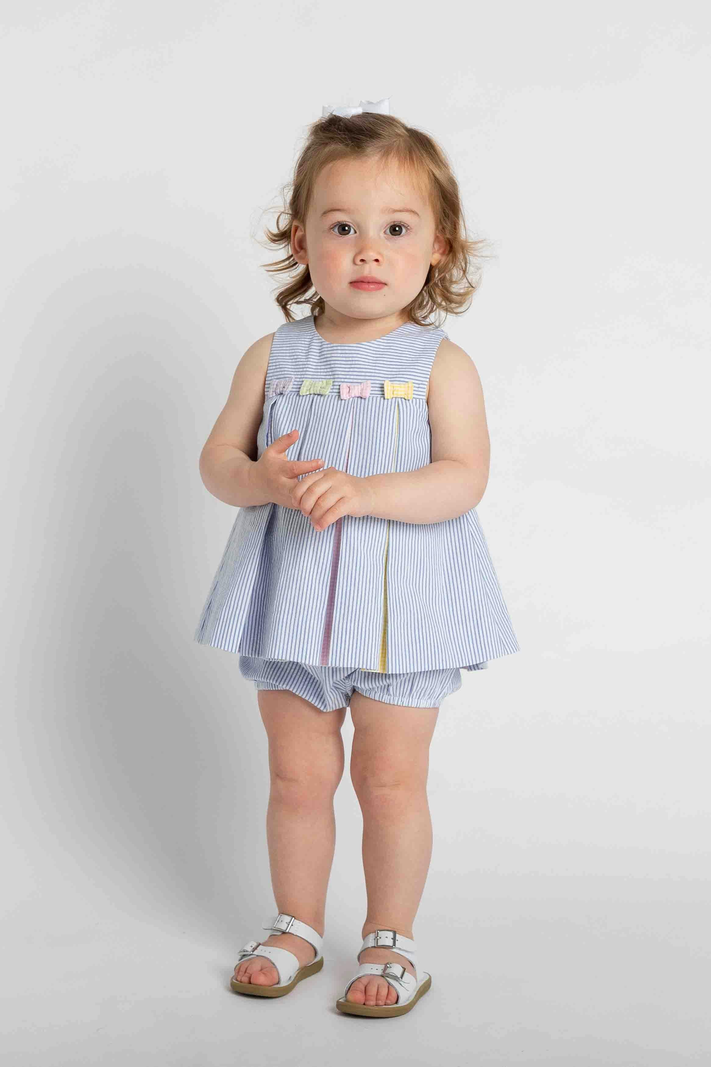 Multicolor Seersucker Dress & Bloomer
