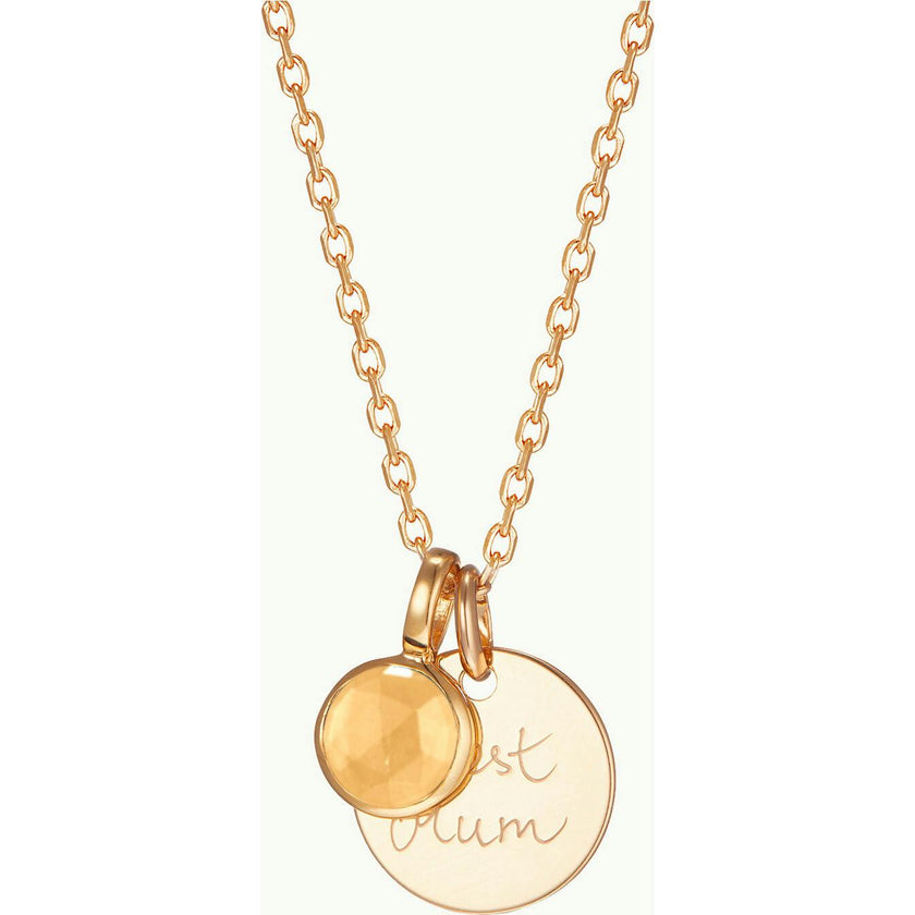 Personalized Message & Birthstone Necklace, 14k Gold Plated
