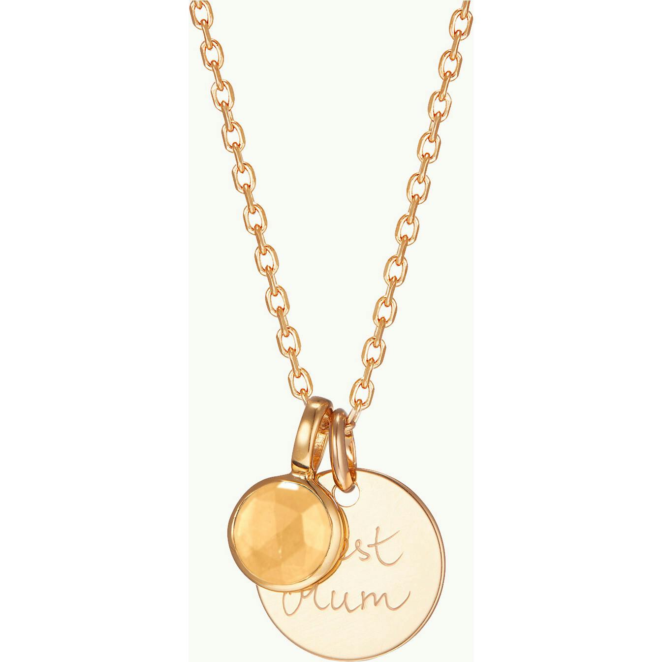 Personalized Message & Birthstone Necklace, 14k Gold Plated