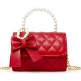 Quilted Pearl Handle Bow Ribbon Handbag